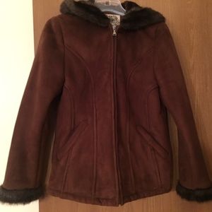 Esprit Faux Suede Hooded Coat with Pockets